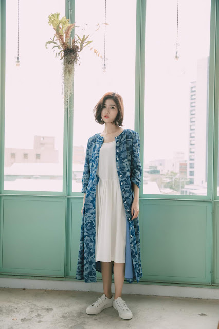 海洋鯨魚開襟七分袖洋裝