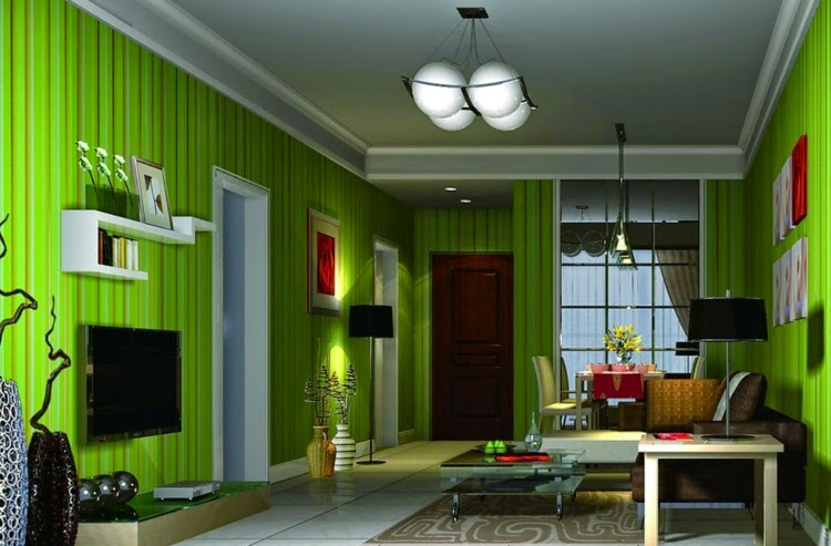modern living room decor with green wallpaper