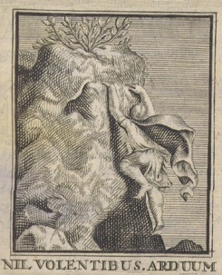 Embleem of titelvignet nil volentibus arduum door Gerard de Lairesse op titelpagina's van toneelstukken van Nil Volentibus Arduum