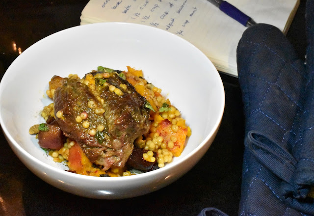 Tagine Inspired Pot Roast with Spiced Israeli Couscous with Beets and Pumpkin