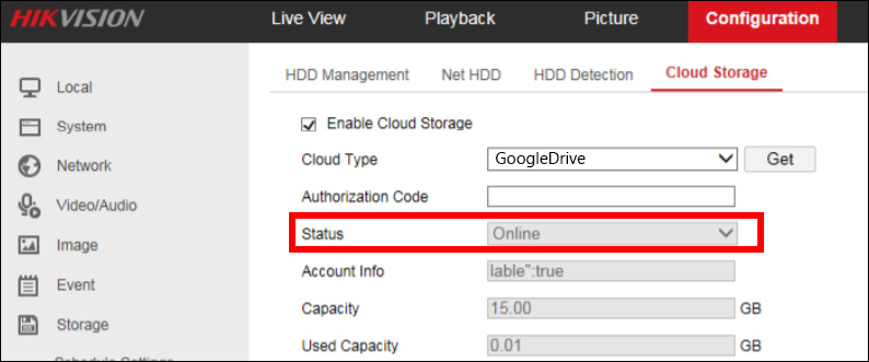 hikvision google drive cloud