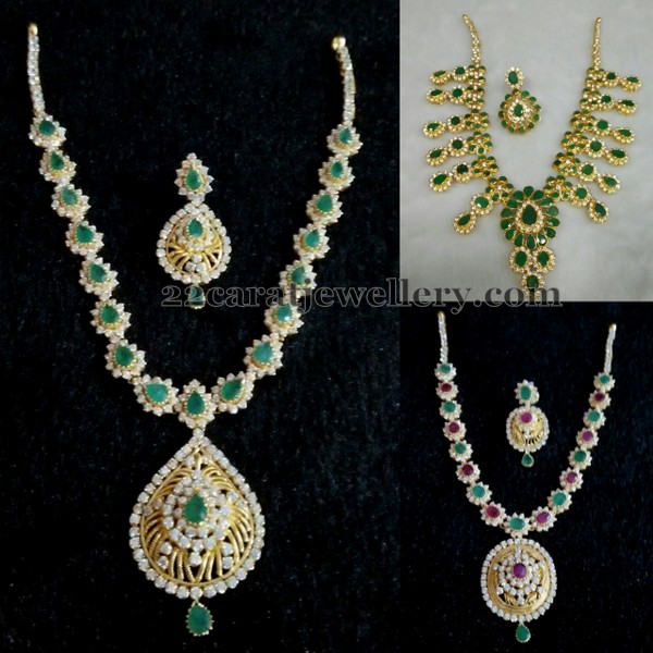 White and Green Stone CZ Necklaces - Jewellery Designs
