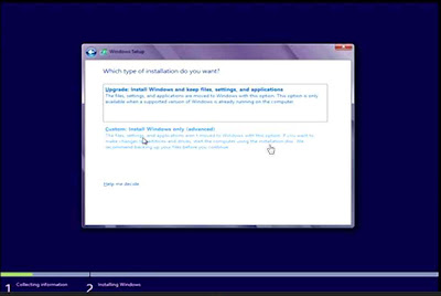 Hasil gambar untuk tampilan which type of installation windows 8 saat proses install