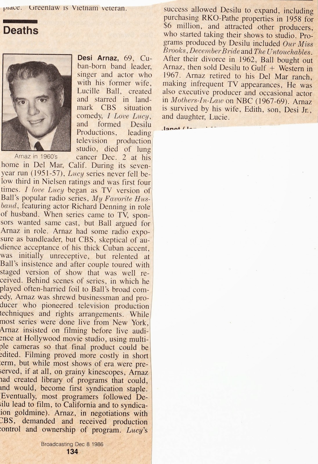 Lucy Archives: Desi Arnaz dies in his daughter's arms 1986