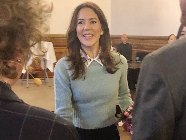 Crown Princess Mary, as patron of SIND and Psykiatrifonden. H&M Cashmere Sweater Turquoise melange
