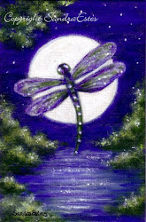 dragonfly painting moon night paintings starry acrylic canvas pond grace estes reflections sandra garden