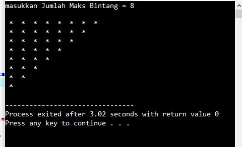 Contoh Program C++ Menampilkan Bintang Segitiga Siku-Siku Dengan While