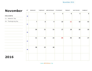 Free Printable Calendar November 2016