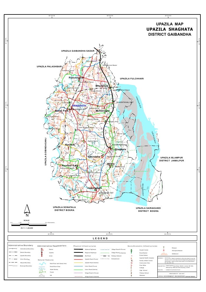 Saghata Upazila Map Gaibandha  District Bangladesh