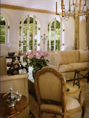 Pamela Pierce designed living room in her own European country home filled with antiques and white. #frenchcountry #livingroom #pamelapierce #interiordesign