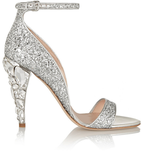 Miu Miu Swarovski Crystal-Embellished Glittered Leather Sandals