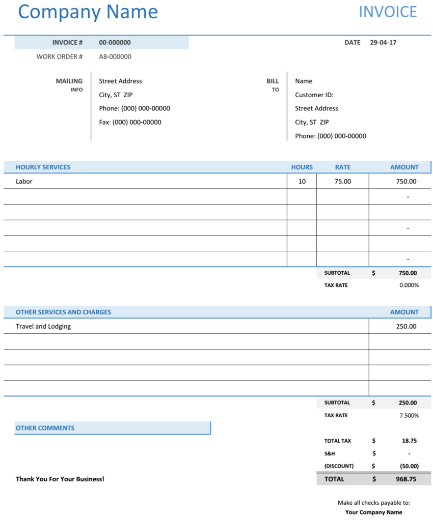 Free Download Consultant Invoice Templates MS Excel