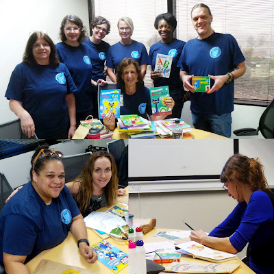 collage of images of staffers volunteering to create Book-in-a-Bag