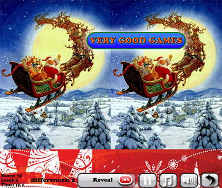 A screenshot from a free Christmas game on attention and observation - a puzzle Christmas Differences on the gaming blog Very Good Games