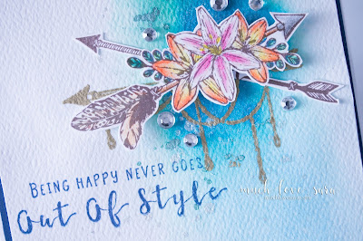This fun any occasion card is perfect for that free spirit in your life.  The watercolor background is super easy to create.  Using Fun Stampers Journey's Happy Adventure Stamp Set.  
