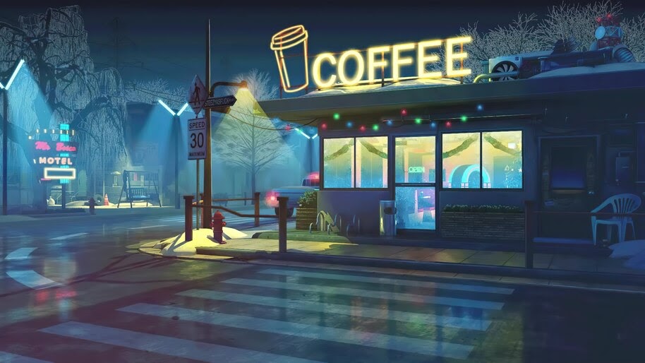 Crosswalk, Night, Street, Light, Coffee, Cafe, 4K, #6.1264