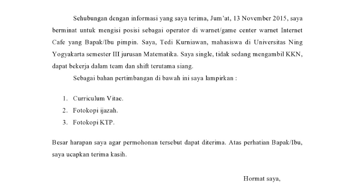 32+ Surat Lamaran Kerja Operator Kumpulan Contoh 32+ Surat Lamaran Kerja Operator Kumpulan Contoh
