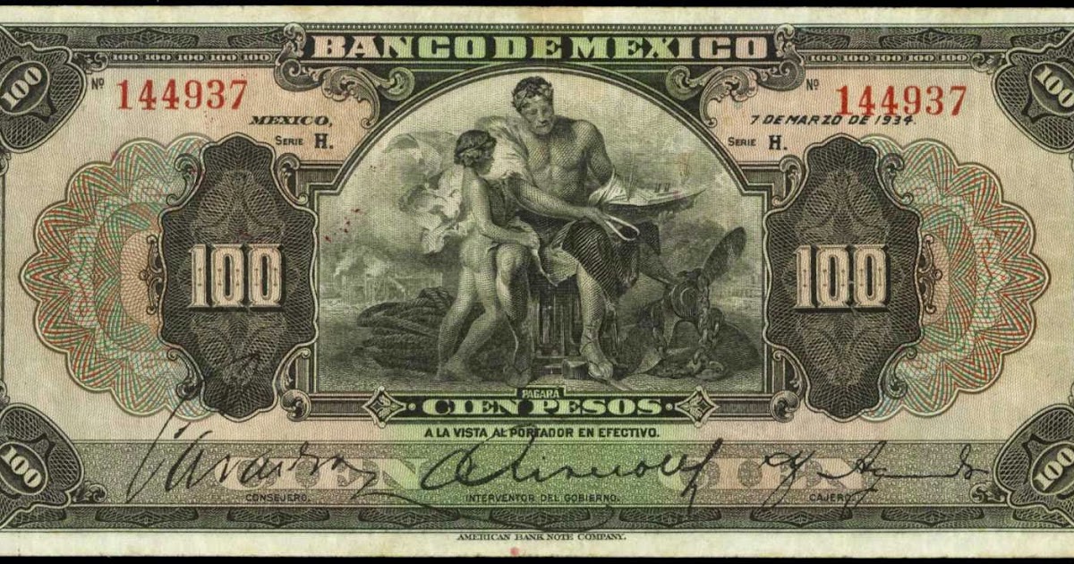 Mexico 100 Pesos banknote 1934 Banco De Mexico|World Banknotes & Coins