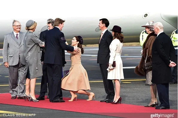 Danish Crown Prince Frederik, Danish Crown Princess Mary, Danish and Prince Consort Henrik, Danish Princess Benedikte, Danish Prince Joachim, Danish Princess Marie and Danish Queen Margrethe welcome Dutch King Willem-Alexander and Dutch Queen Maxima