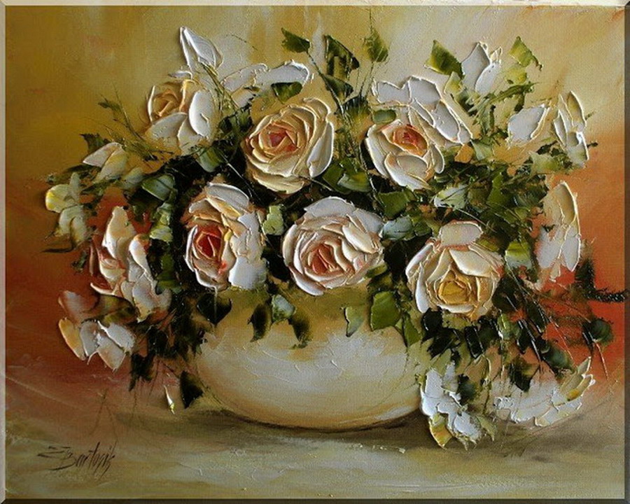 EL ARTE Y ACTIVIDAD CULTURAL: Pinturas de flores pintadas con espátula, Ewa  Bartosik