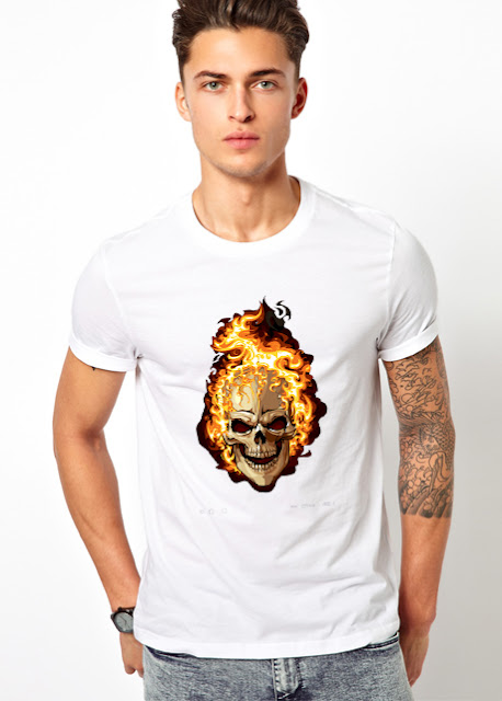 Round Neck T-shirt Ghost Rider Print