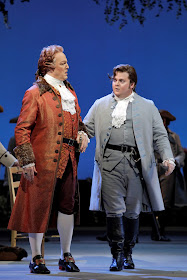 IN REVIEW: bass-baritone PHILIP SKINNER as Geronte (left) and baritone ANTHONY CLARK EVANS as Lescaut (right) in San Francisco Opera's November 2019 production of Giacomo Puccini's MANON LESCAUT [Photograph by Cory Weaver, © by San Francisco Opera]
