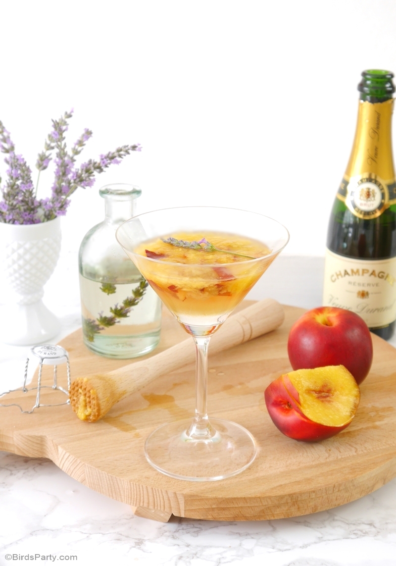 Lavender & Peach Champagne Cocktail Recipe - BirdsParty.com