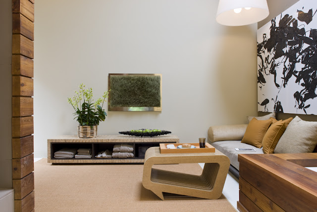 Sustainable furniture was custom designed for this eco-friendly home spa by Washington, DC architect Ernesto Santalla