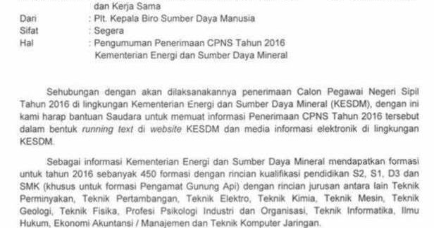 Info Awal Formasi Penerimaan Cpns Kementerian Esdm Cpns Bersih