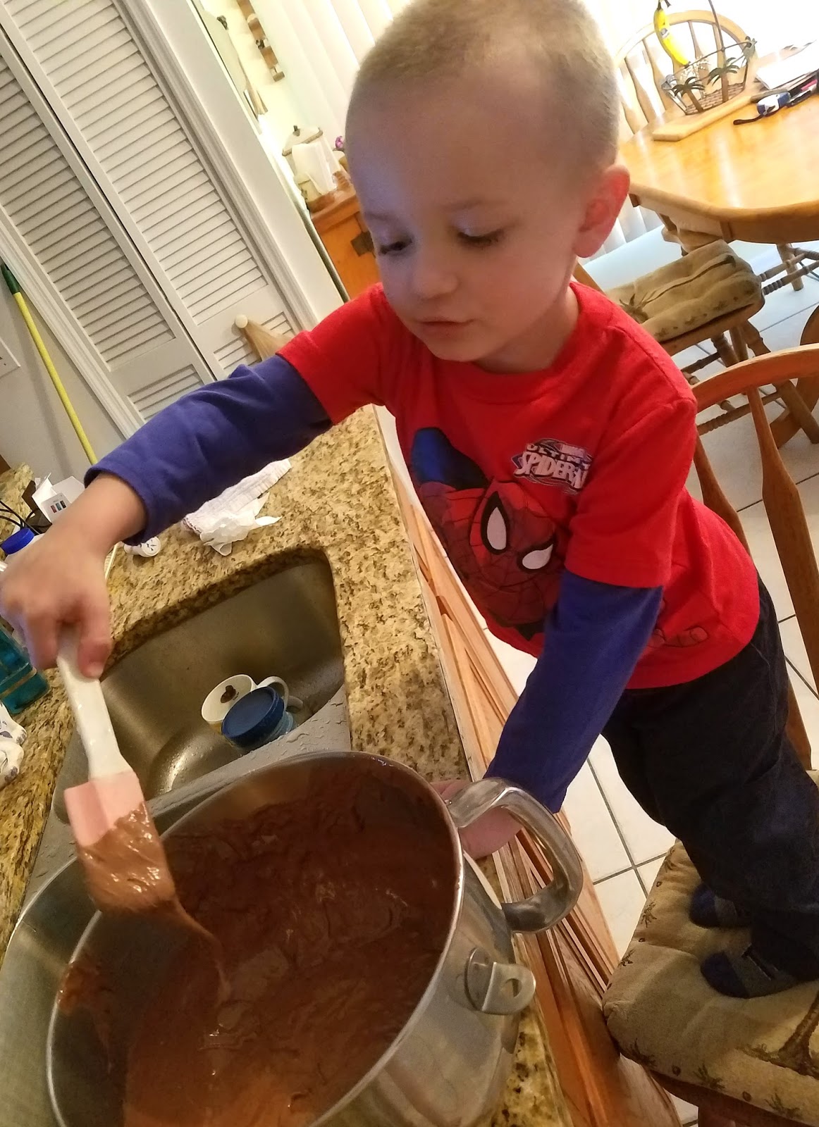 Peanut Butter Filling Antonio my grandson making the cake batter