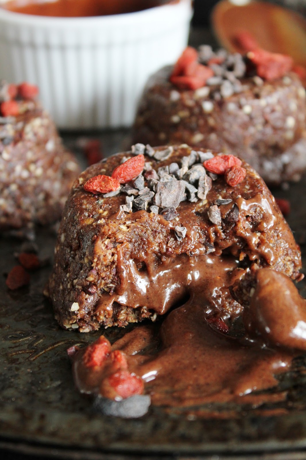 This Rawsome Vegan Life raw chocolate molten lava cakes with goji berries