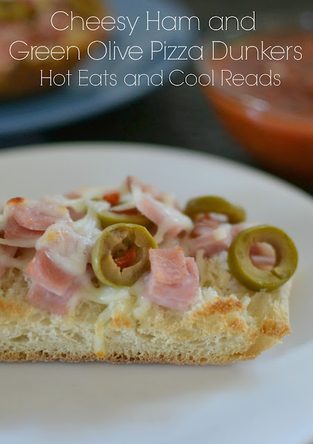 An easy lunch for the kids or appetizer for any occasion! Customize for even the pickiest eaters with any ingredients you like! Cheesy Ham and Green Olive Pizza Dunkers Recipe from Hot Eats and Cool Reads
