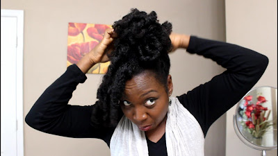 QUICK NATURAL HAIR HAIRSTYLE : CURLY TOP BUN WITH SIDE BANGS