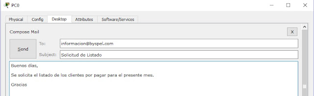 Enviar correo electrónico en packet tracer
