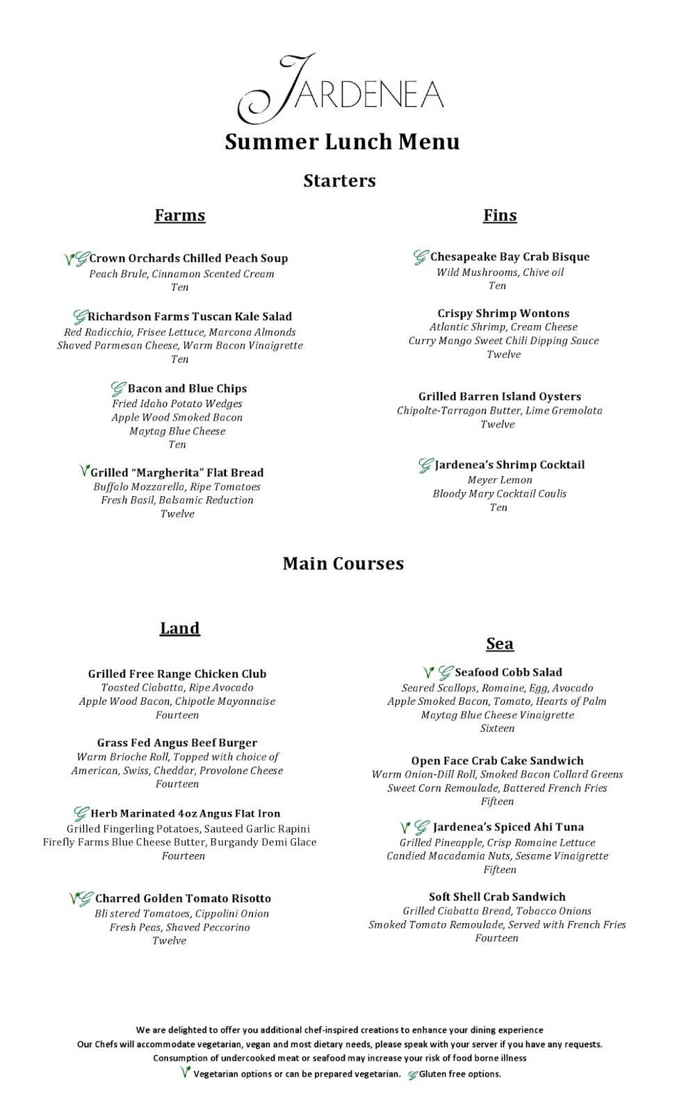 Jardenea Unveils New Summer Menus DC Outlook