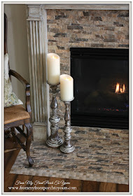 Simple Nautical Fireplace Mantel Display-Luminara Candles-Candle Sticks- BalsamHill From My Front Porch To Yours