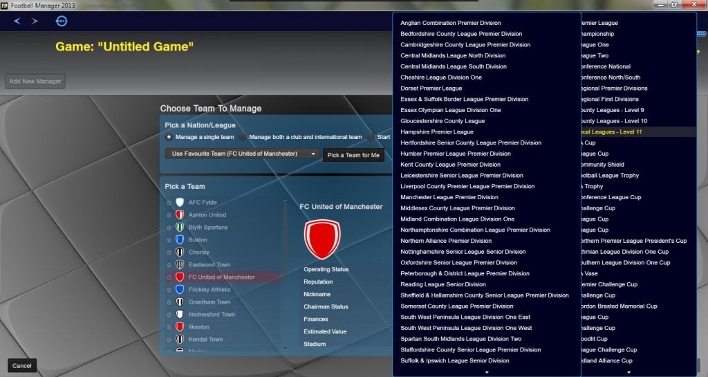 Football manager in game editor