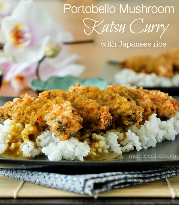 Portobello Mushroom Katsu Curry with Japanese Rice - vegan.
