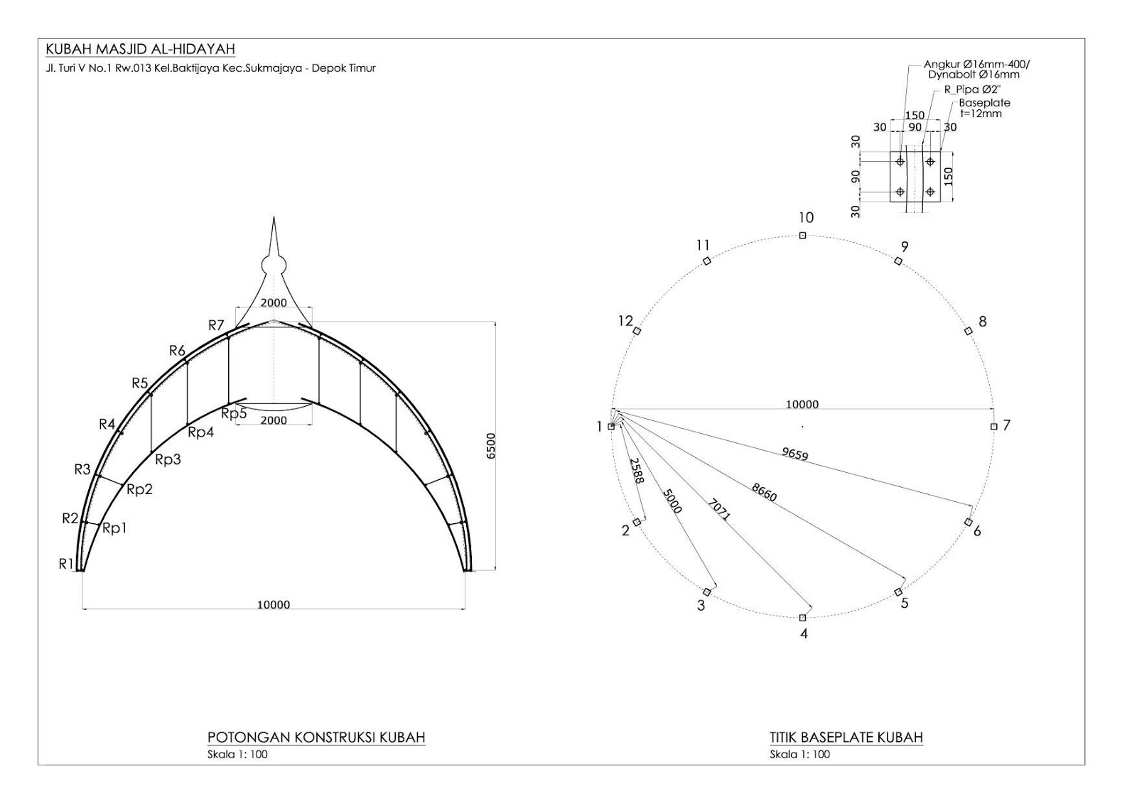 Kubah Masjid Warna warni panel enamel kotak kotak di Depok Jawa Barat