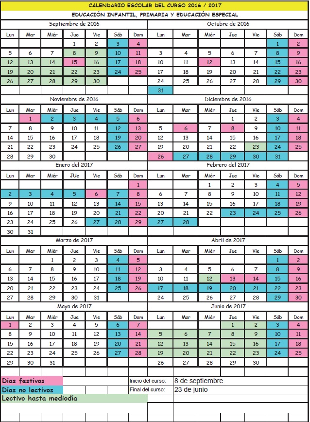 Calendario escolar 2016/2017