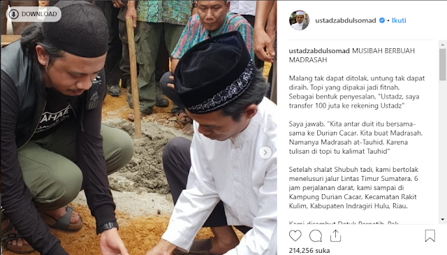 MasyaAllah! Musibah Berbuah Madrasah, UAS Dikirimi Rp. 100 Juta Oleh Pemfitnah