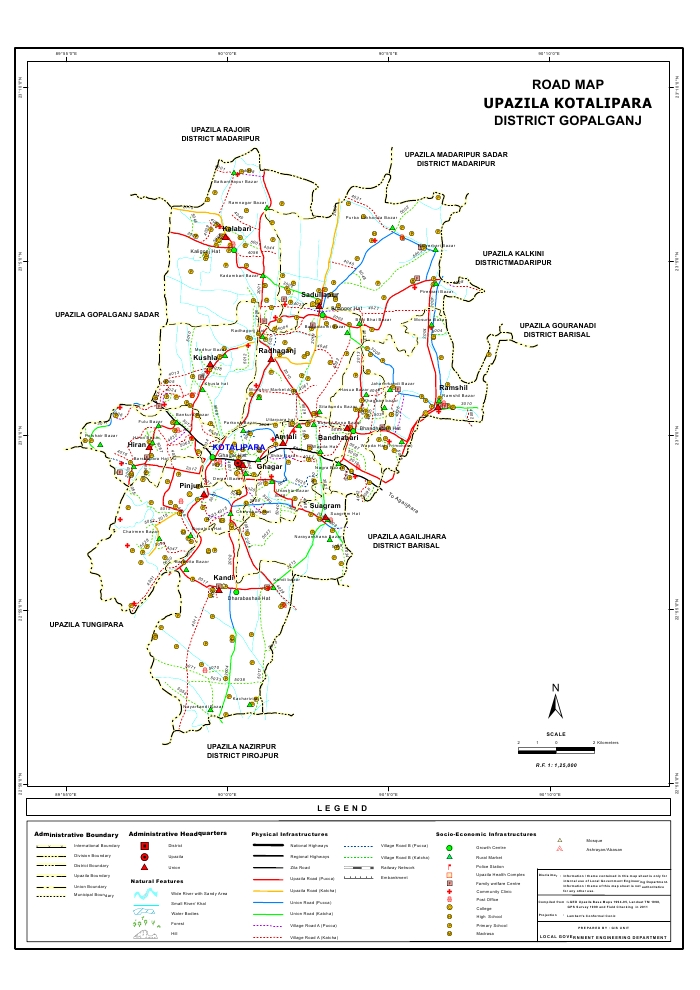 Kotalipara Upazila Road Map Gopalganj District Bangladesh