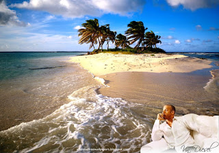 Desktop Wallpaper of Vin Diesel Resting after action movie in Beautiful Island Wallpaper