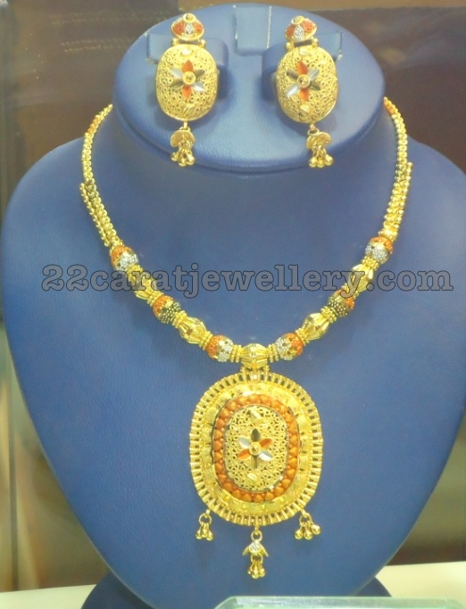Enamel Paint Gold Necklace Jewellery Designs