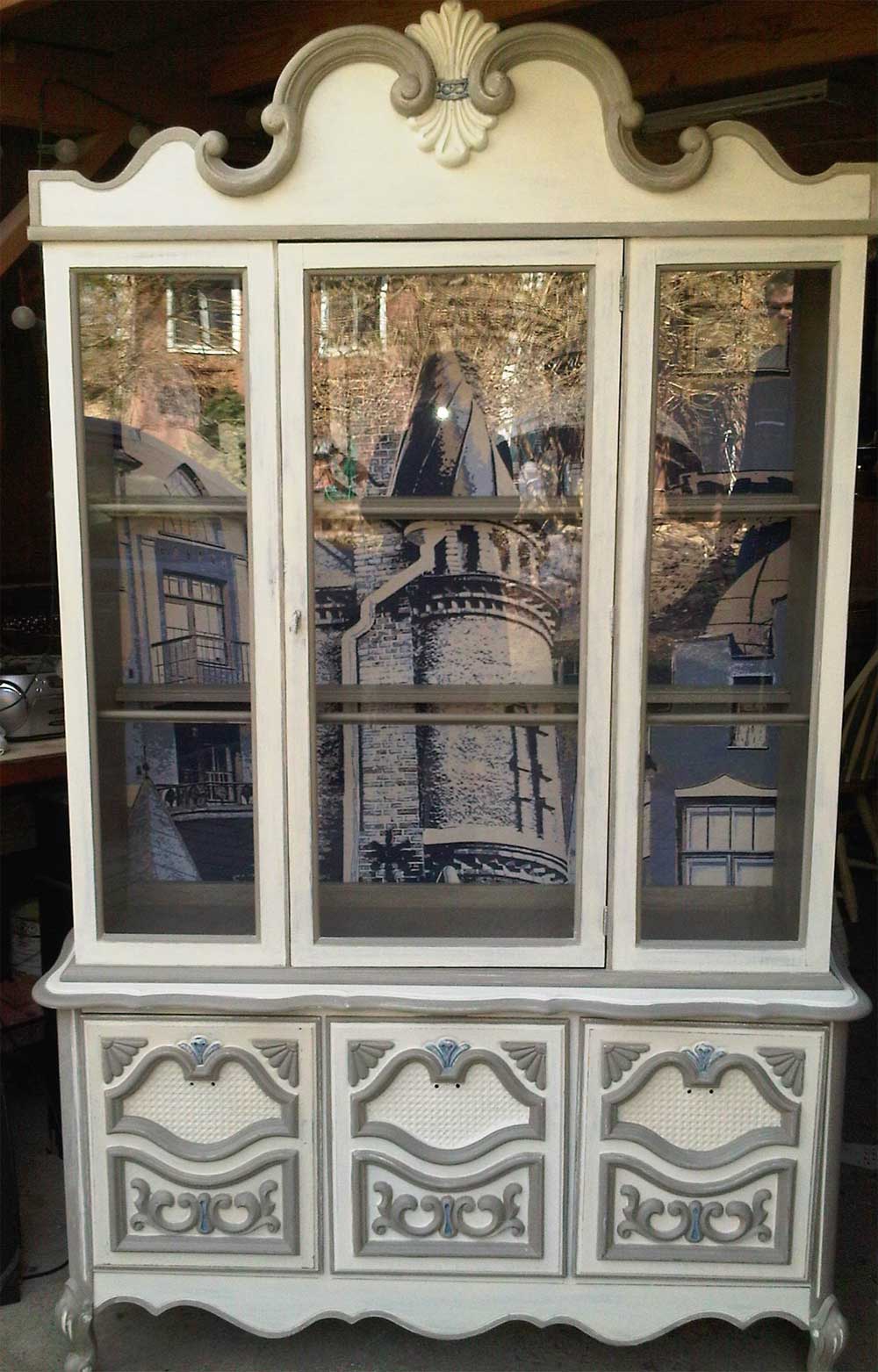 Anchique French Provincial Buffet and Hutch with Fabric Back