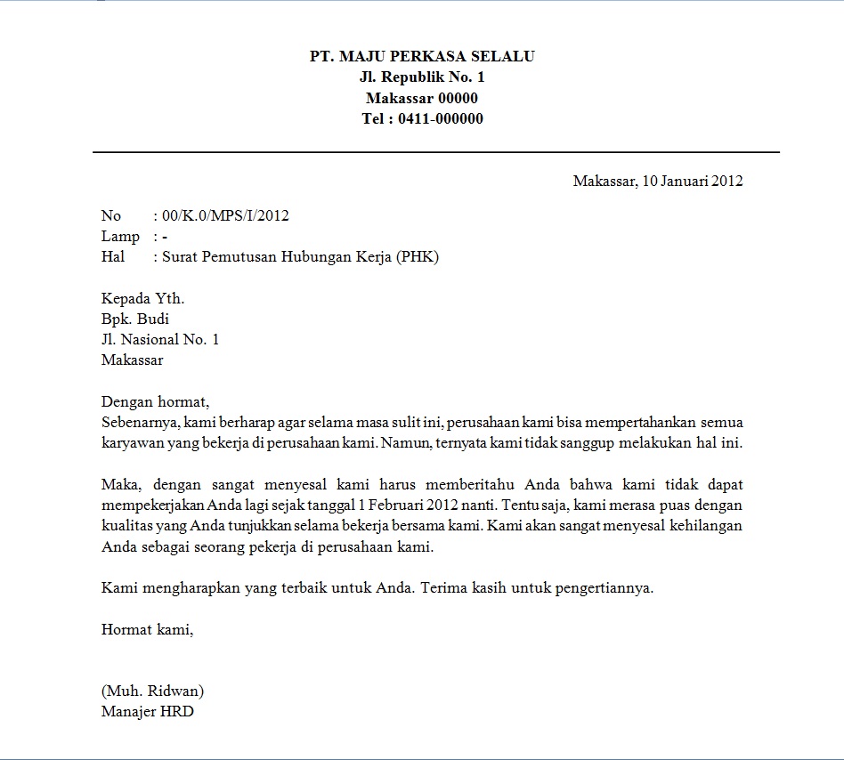 Surat Resign Karyawan Outsourcing Surat Kerja H