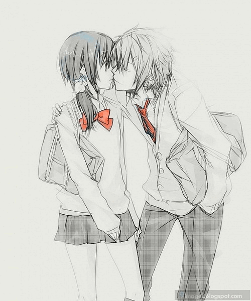kissing anime couple cute romantic girl and boy love