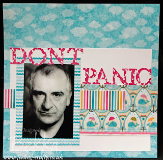 Sunshine and Sprinkles 'Don't Panic' scrapbook page about Douglas Adams by UK bases Stampin' Up! Demonstrator Bekka Prideaux