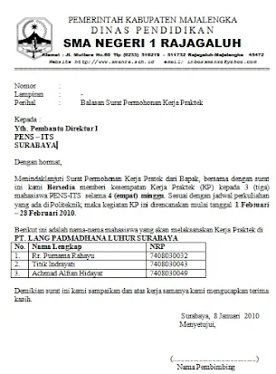Contoh Surat Balasan Permohonan Kerja Praktek Docx Size 13 Kb Semua Surat