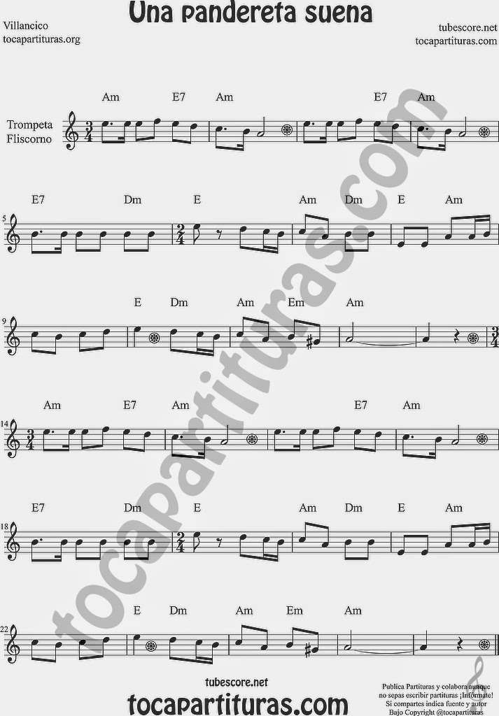  Una Pandereta Suena Partitura de Trompeta y Fliscorno Sheet Music for Trumpet and Flugelhorn Music Scores